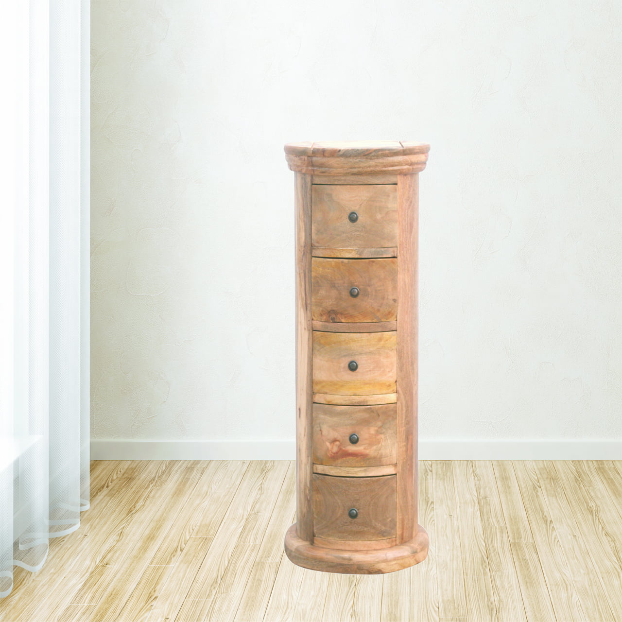 Country Style Slim Drum Chest With 5 Drawers Amvico