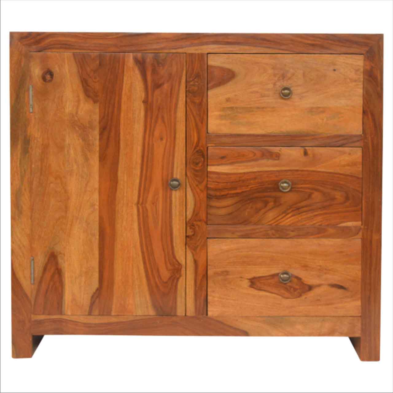 Sheesham Wood 3 Drawer 1 Door Cabinet Amvico