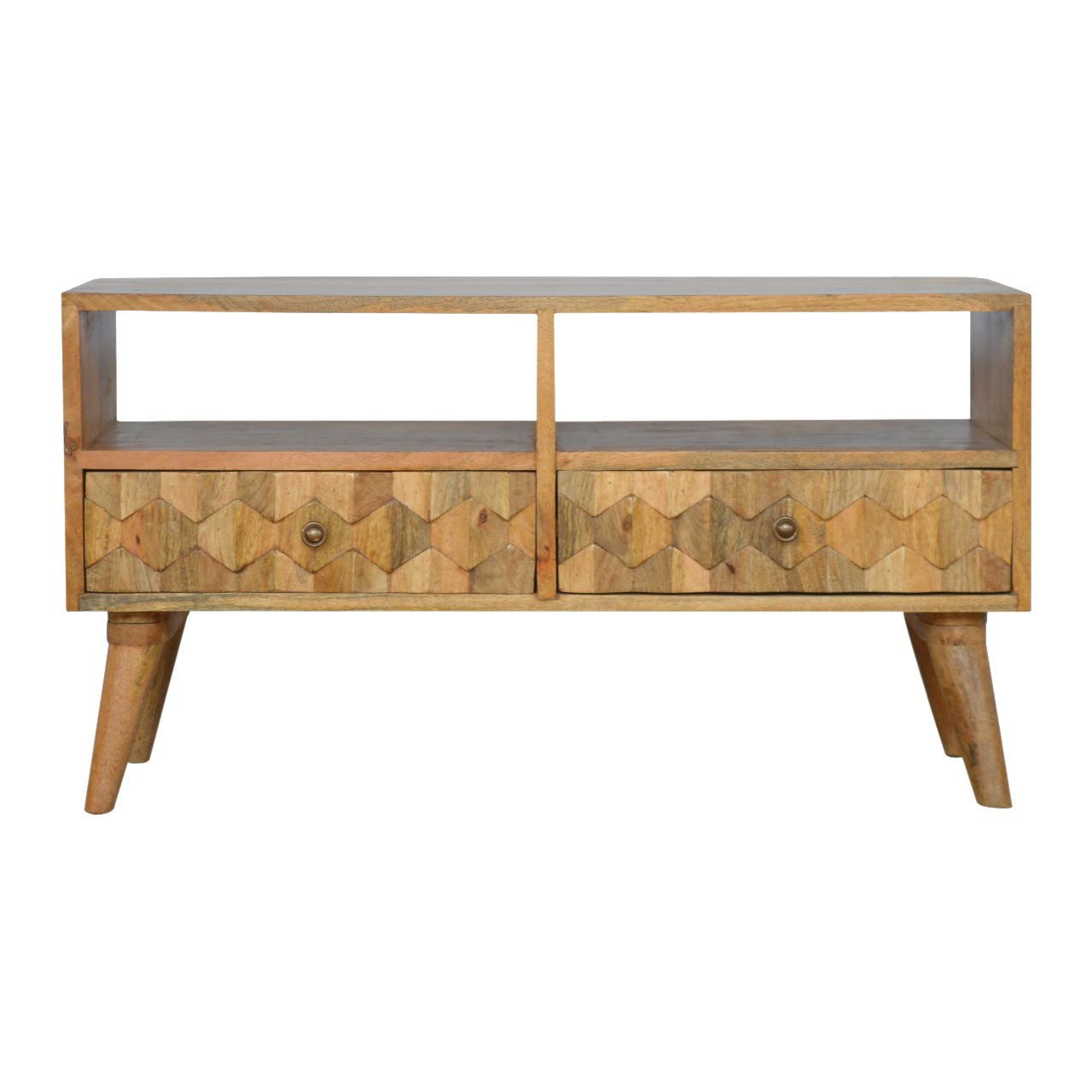 2 Drawer Media Unit With Pineapple Carved Drawer Fronts Amvico